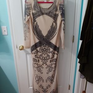 Nude and black beaded lined maxi dress bodycon